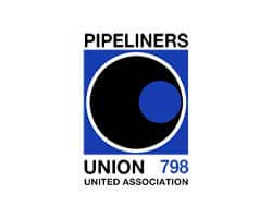The blue and black logo for the Pipeliners Union.
